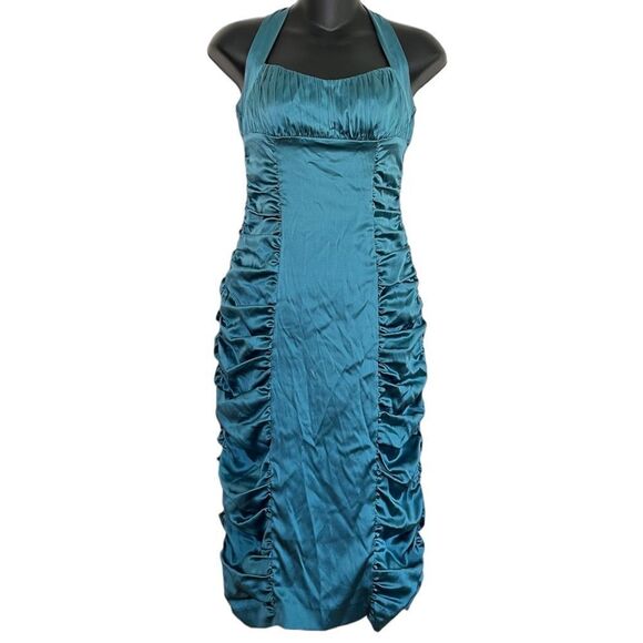 Betsey Johnson Y2K Babydoll Silk Dress Size 2 Whimsigoth 90s Ruched Halter Midi - Picture 10 of 10